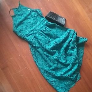 Green Cocktail Dress with Lace Overlay